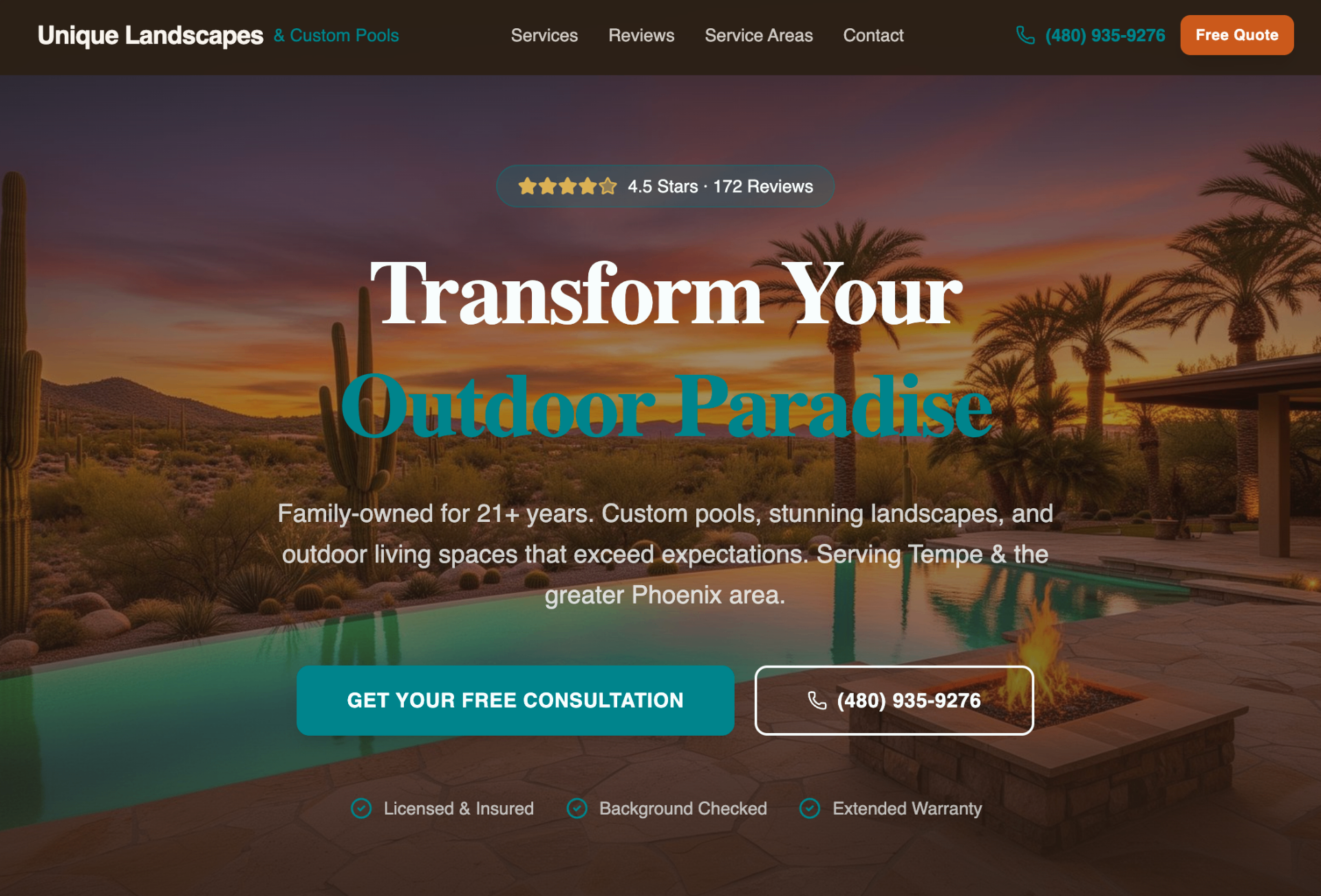 Unique Landscapes & Custom Pools website